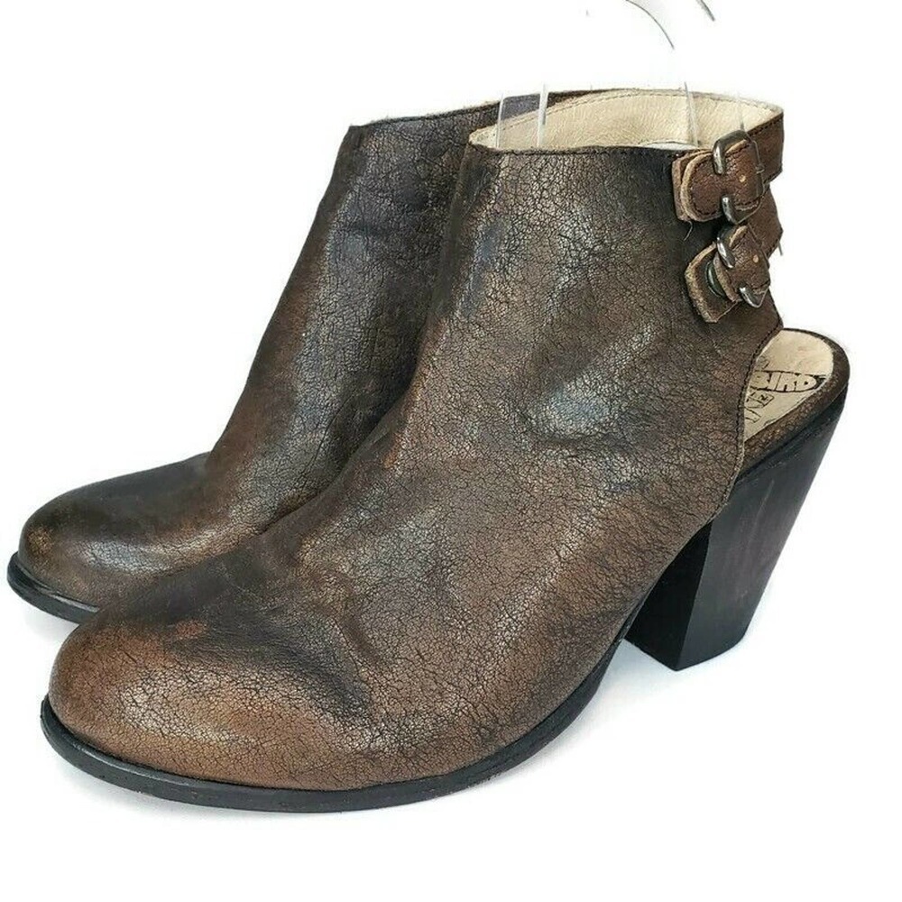 Freebird By Steven Smoke Size 8 Leather Booties Brown Slingback Heel Sandals
